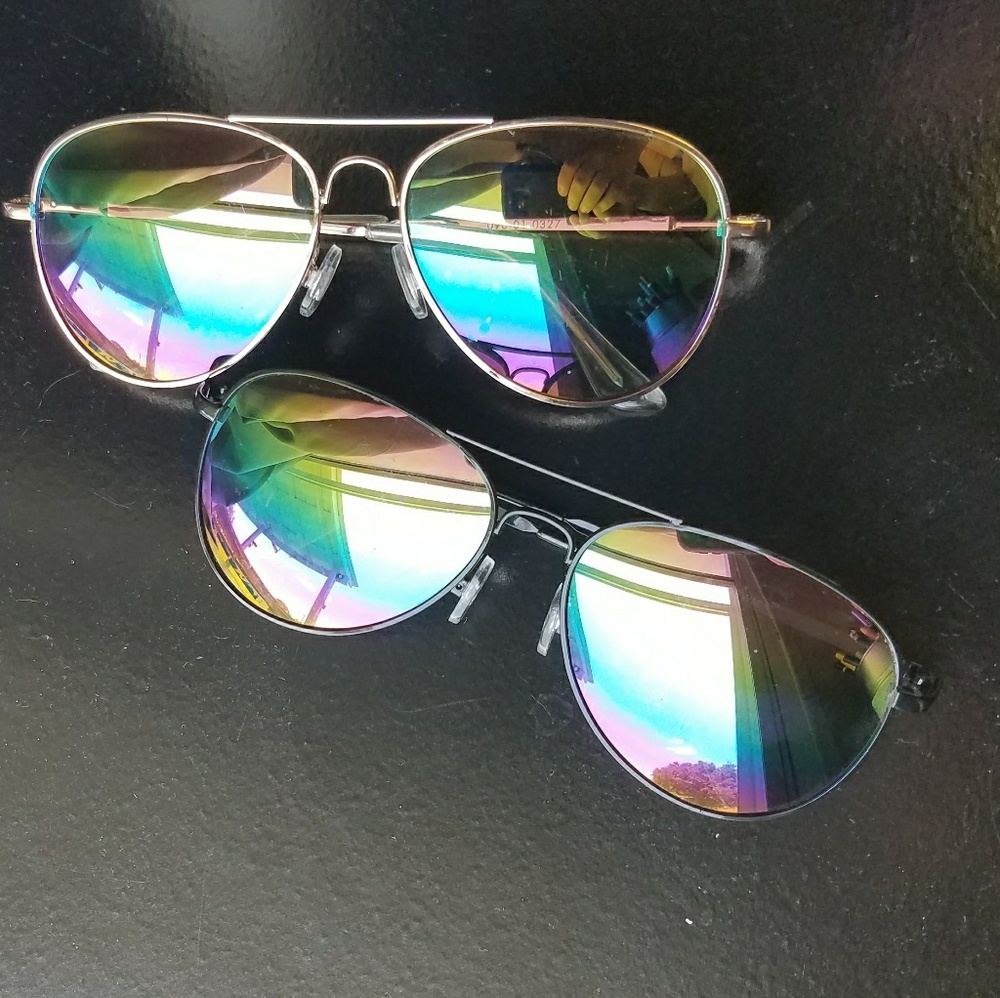 Black & Gold Rimed glasses, rainbow reflection